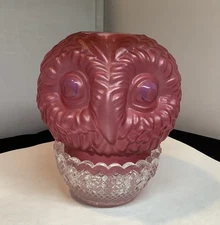 Red Owl Head Samuel Clarke Fairy Light Candle Lamp Glass painted Ruby Eye Color