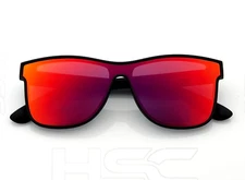 Polarized Sunglasses Deion Prime Time Style Black Frame Red Mirror Shield Lens