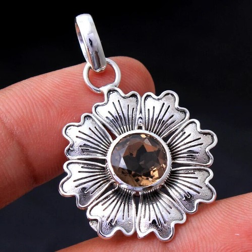 Magnifique Pendentif Argent 925 Et Topaze Fumée - Pierre Naturelle Ovale - Collier Fantaisie Bohème