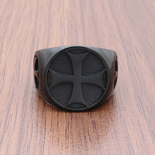 Herren Kreuz Siegelringe Vintage Edelstahl Eisen Tempelritter Statement - Bild 15 von 26