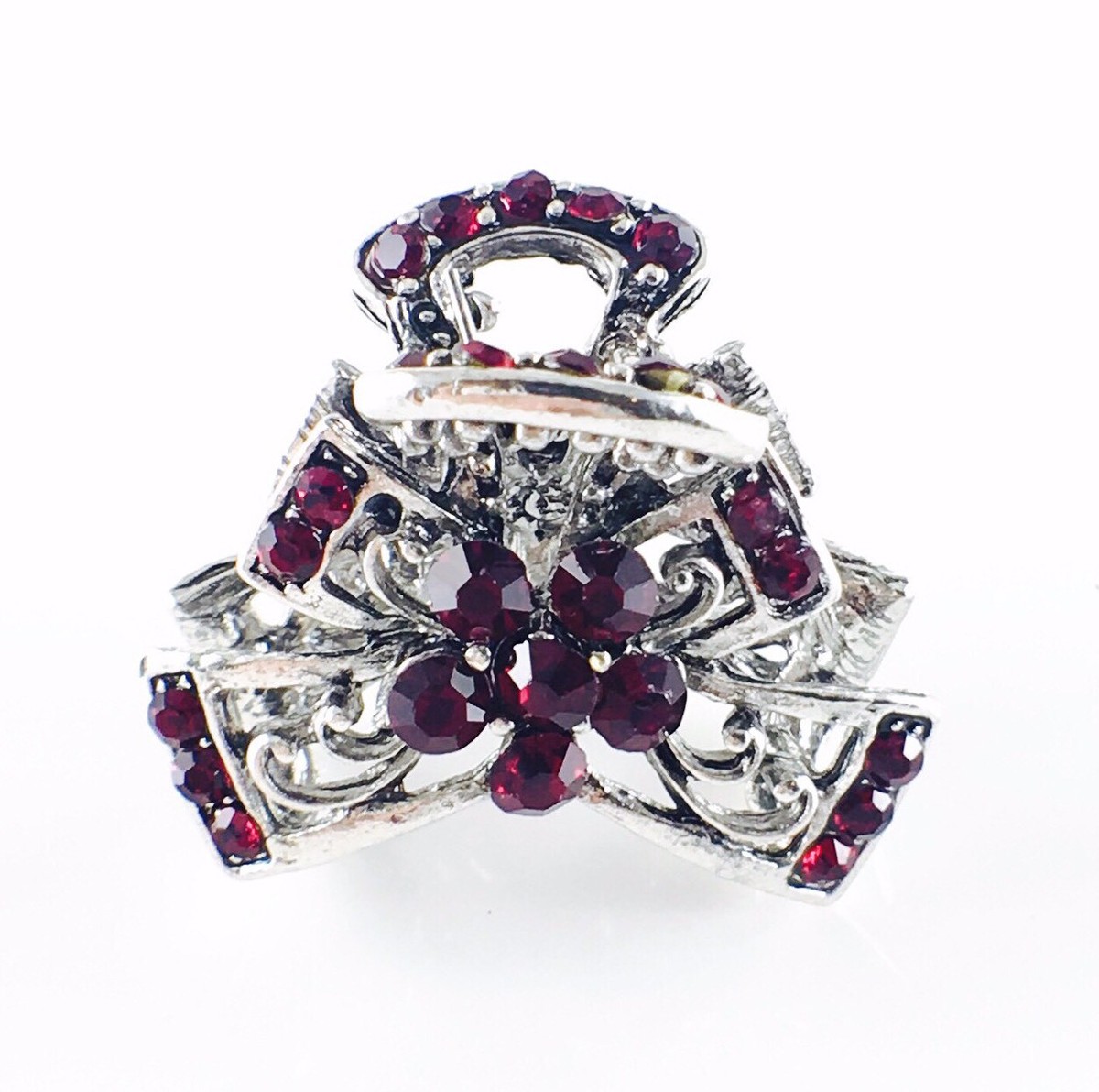 Iridescent red rhinestone metal hair clip Gothic Black Red Rhinestone Hair Comb Barrette or Clip main image 4