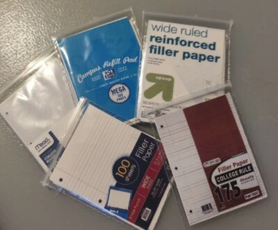 1:6 Scale Miniature TWO PACKS Lined School Filler Paper, Notebook, College Kids