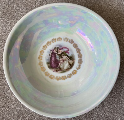 20. Jh. PORZELLAN OPAL GLANZ ANGELIKA KAUFFMAN NEOKLASSIZISTISCHER DRUCK 10'' OBSTSCHALE