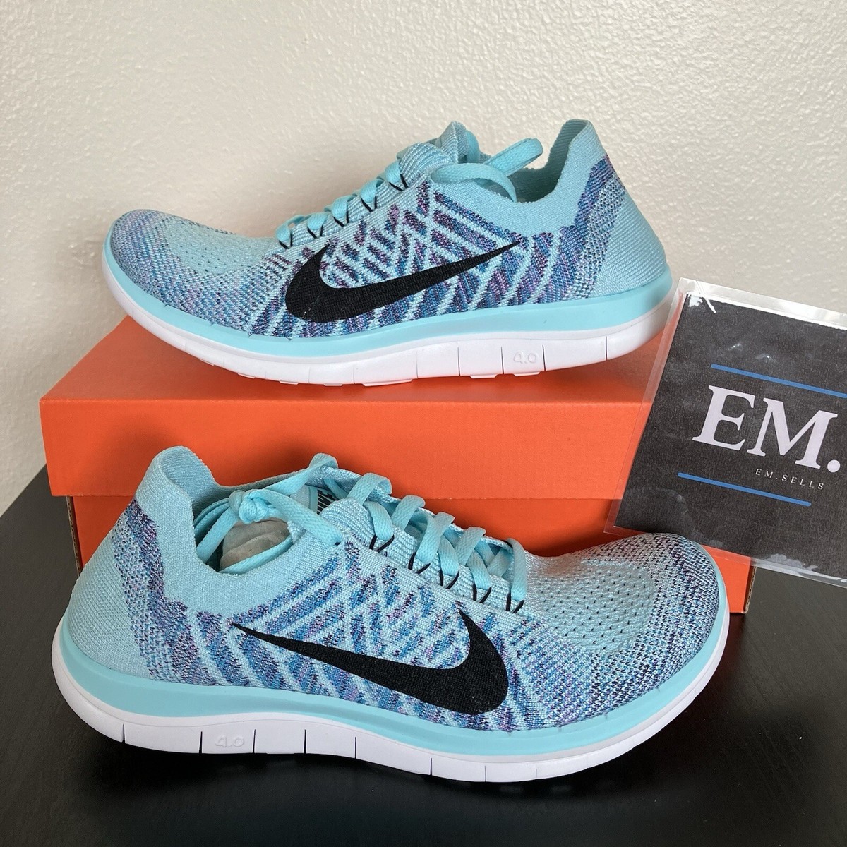 Nike Women's Size 7 Free 4.0 Flyknit Running Shoes Blue Lagoon