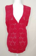 Vtg OBR Womens Sweater Small Red Floral Crochet Button Front Sleeveless Cardigan