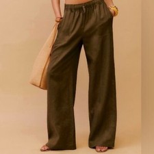 NWT Reformation Declan Linen Pants in Dark Olive, Size Large