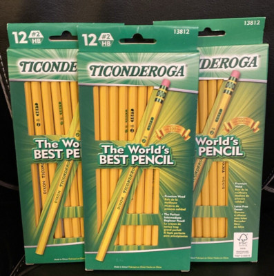 Lot of 3-Ticonderoga Wood-Cased Pencils Unsharpened 2 HB Soft Yellow 12 Count ea