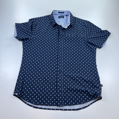 7 Diamonds Button Up Shirt Mens Medium Blue Geometric Lightweight Stretch Woven