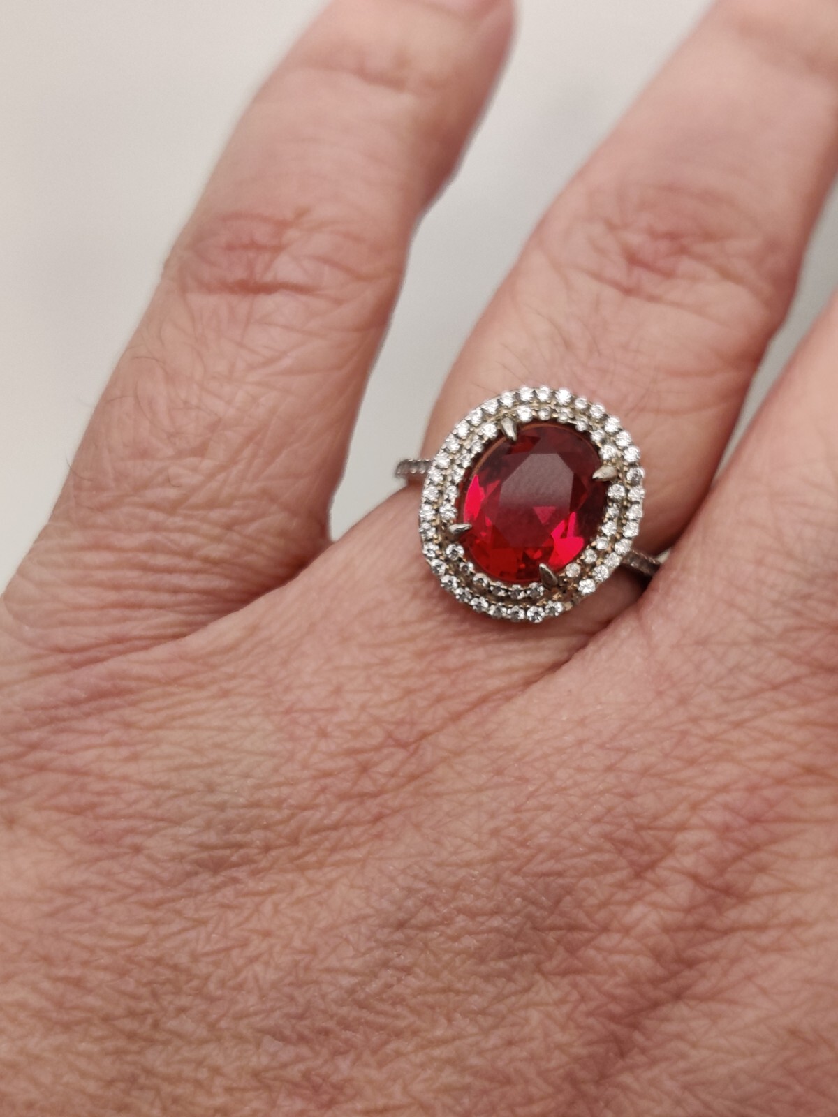 Stunning Large Lab Created Ruby Cocktail Ring Ste… - image 3