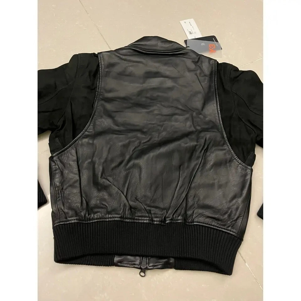 PVP£1140 Y-3 Yohji Yamamoto Adidas Chaqueta de Cuero Negra Manga de Gamuza M UK14 NUEVO CON ETIQUETAS Foto 3 de 4