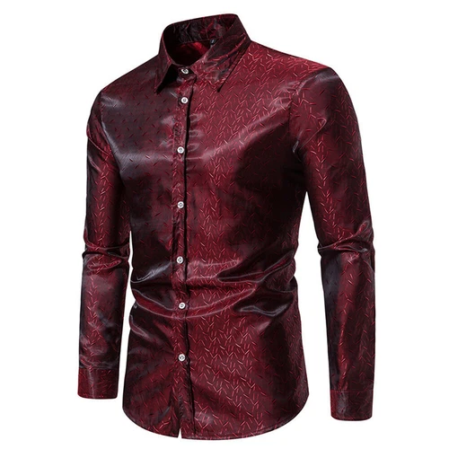 Men's Shirts Long Sleeve New Casual Button Down Dress Shirt Silk Tops - Foto 8 di 24