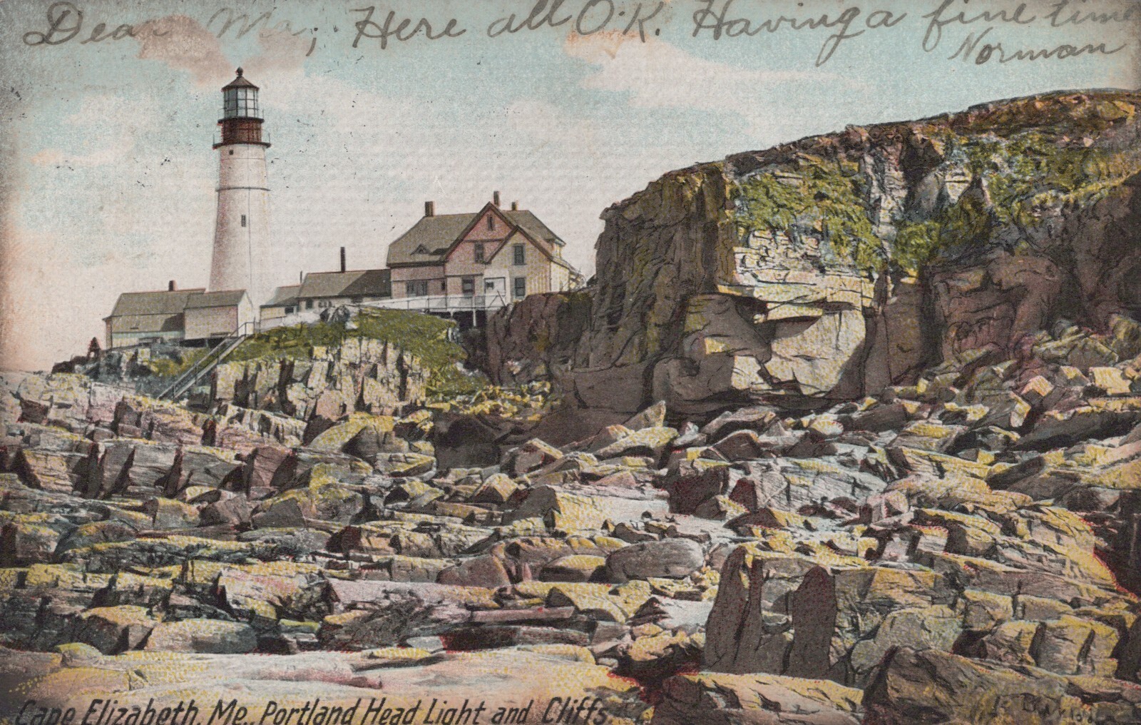 Cliffs Light House Portland ME Cane Elizabeth Undivided Back Vintage Post Card