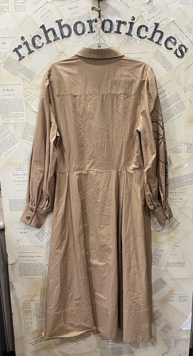 Anthropologie Long Sleeve Shirt Midi Maxi Dress Floral Embroidered Tan 14 NEW - Picture 9 of 10