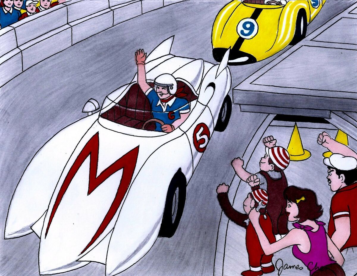 SPEED RACER & THE MACH 5 ORIGINAL COMIC ART COLOR SKETCH 2 ON CARD STOCK