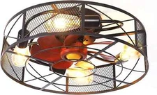 19" Modern Low Profile Caged Ceiling Fan w/ Light Remote Control Flush Mount Fan