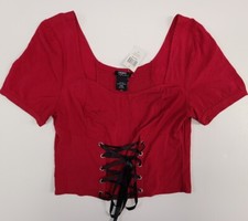 Corset Lace-up Crop Top Puff sleeve Size L