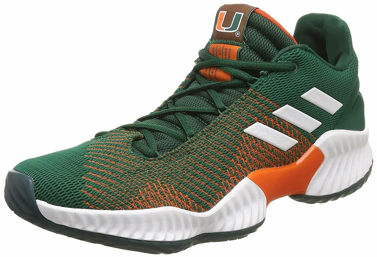 ADIDAS PRO BOUNCE 2018 LOW MIAMI HURRICANES Mens 7.5 DARK GREEN WHITE ORANGE