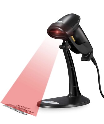 New Barcode Scanner, Wired USB Handheld Bar Code Scanner with Adjustable Stand