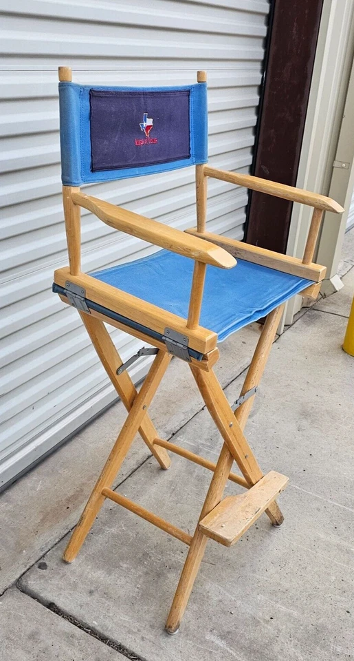 Bar Height Wood Director's Chair - Blue  Canvas Maps of Texas - Image 3 of 4