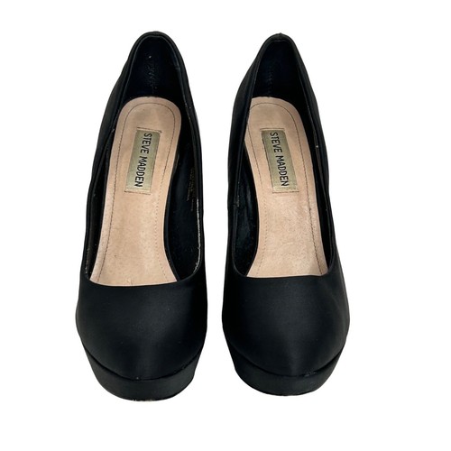 Steve Madden Women’s PARTYY-R Black Satin Rhinestone Platform Pump Shoes 7M - Picture 20 of 23