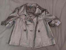 Jocelyn Metallic Silver Leather Crop Jacket Short Sleeve Size M