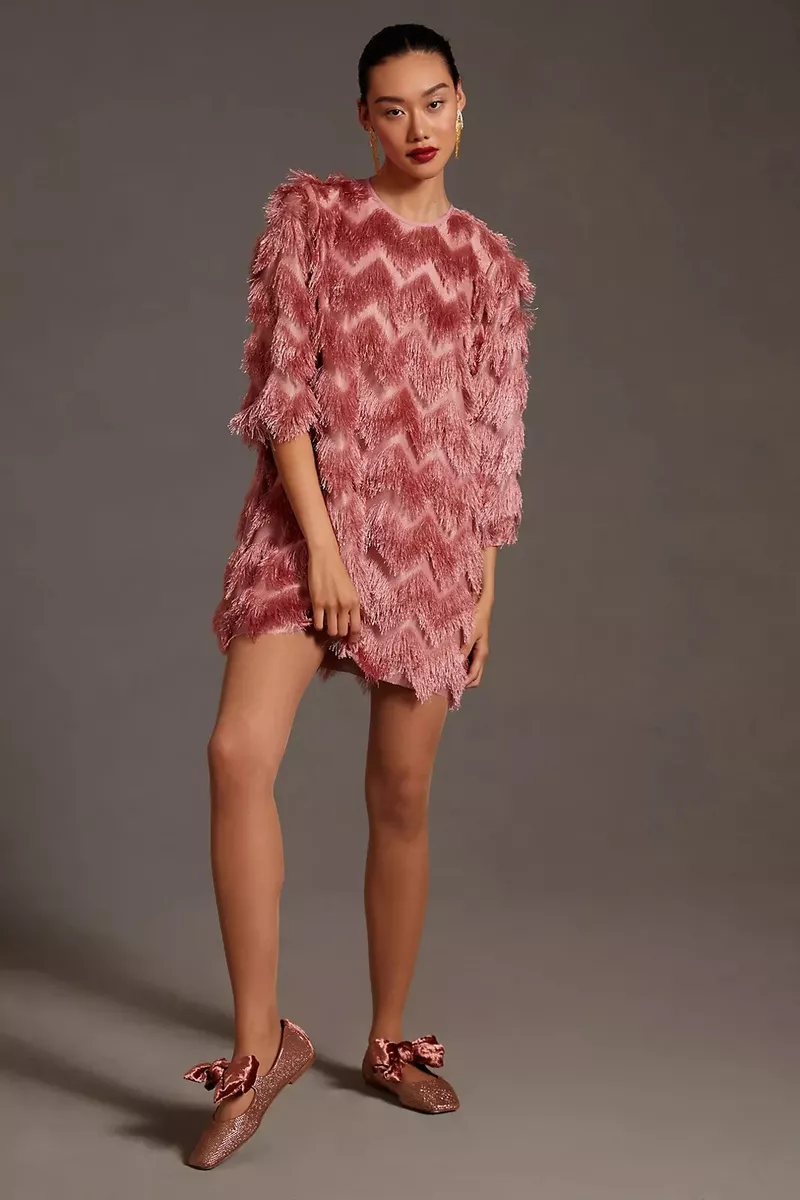 Pink Sequin Fringe Party Dress M