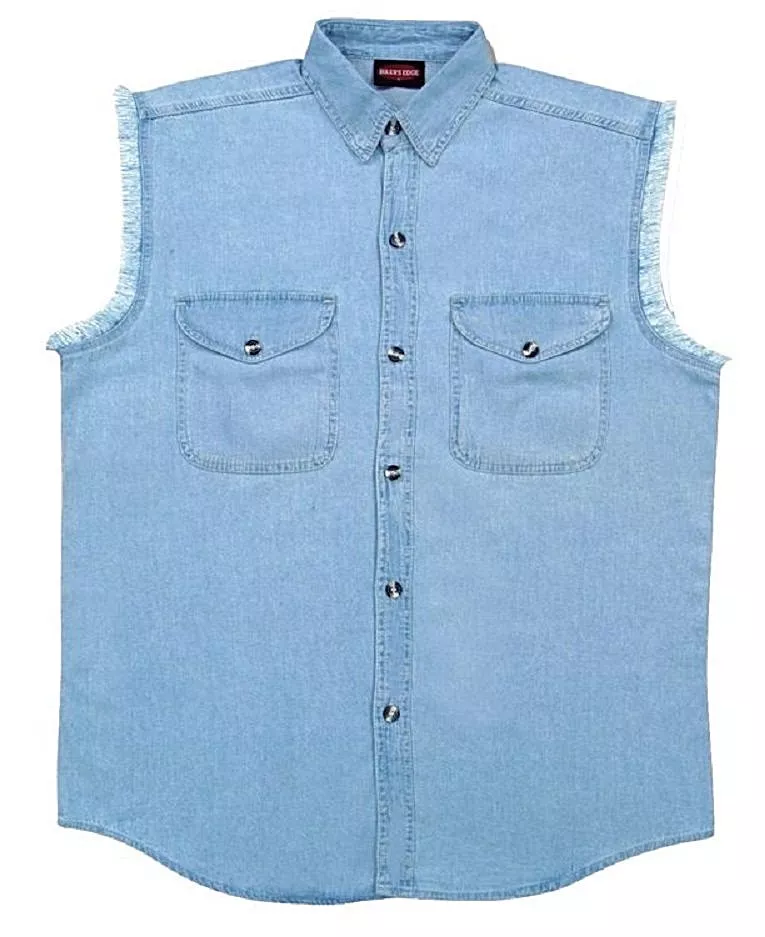 Sleeveless Denim Shirt Biker Motorcycle Button Down Muscle 10