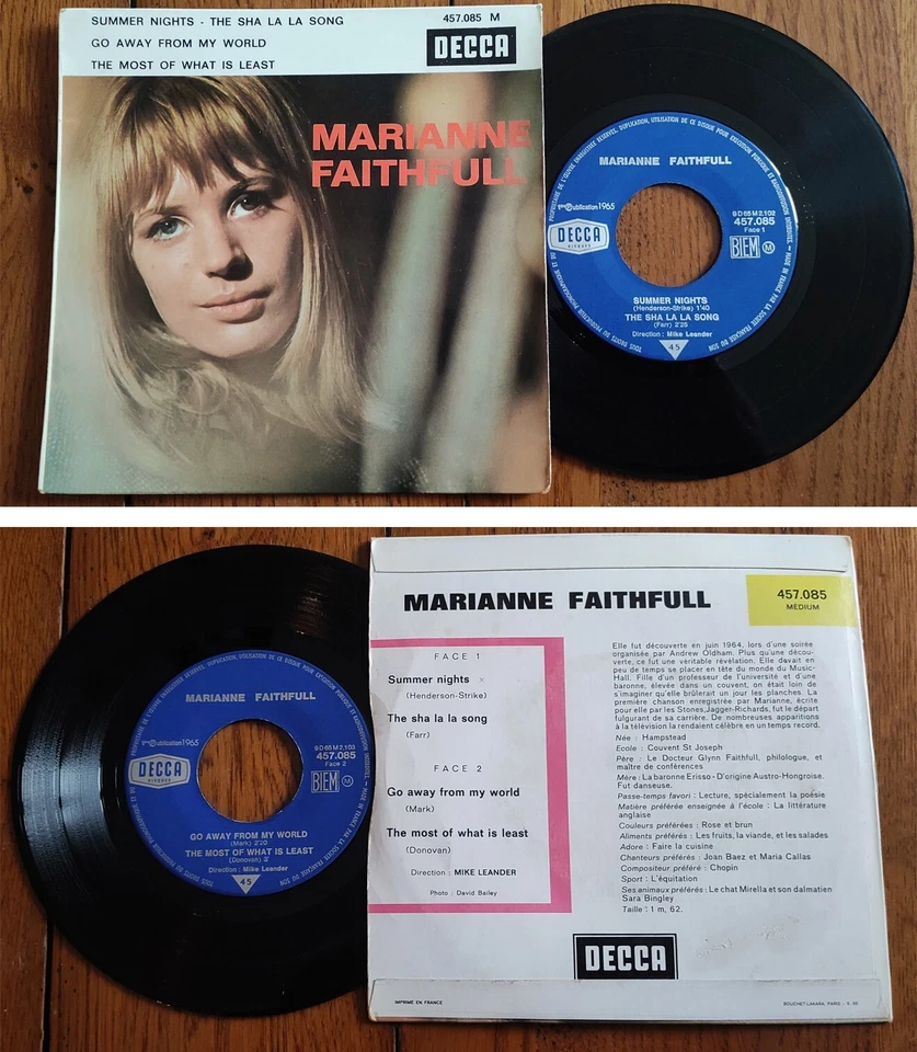 DISQUE EP 45t RPM BIEM (7") MARIANNE FAITHFULL « Summer nights »+3 FRANCE 9-1965 - Photo 1/1