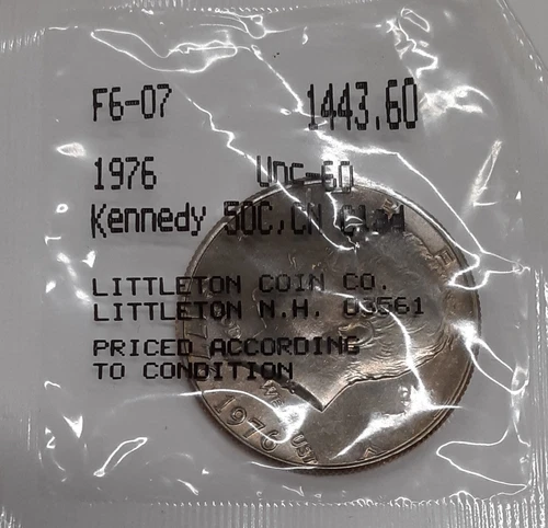 1976 Kennedy Half Dollar Coin w/Bicentennial Reverse UNC in Littleton Plastic