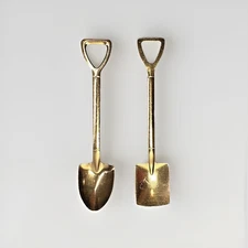 Miniature Gold Shovel Spoon Set 2-Pack Groundbreaking Spade & Square Point