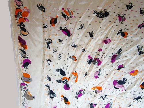 VTG Echo Colorful Birds Peach Orange Purple Navy Square Scarf 26" X 26" - Picture 6 of 16