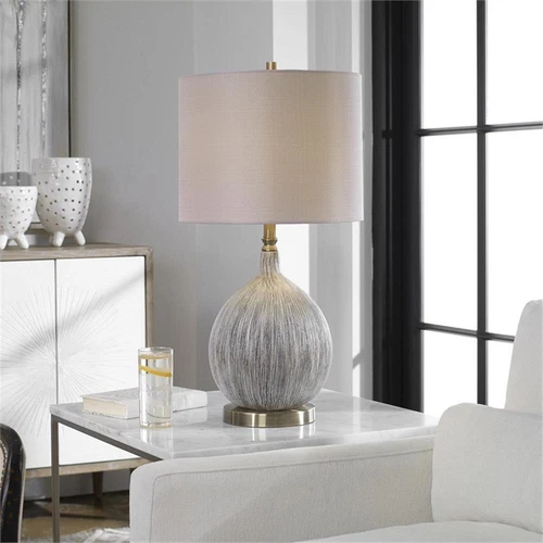 Uttermost Hedera Ceramic Metal Fabric Table Lamp in Textured Ivory/Light Beige - Picture 6 of 8