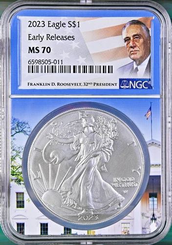 2023 $1 Silver American Eagle NGC MS70 Early Resleases - FDR White House Core