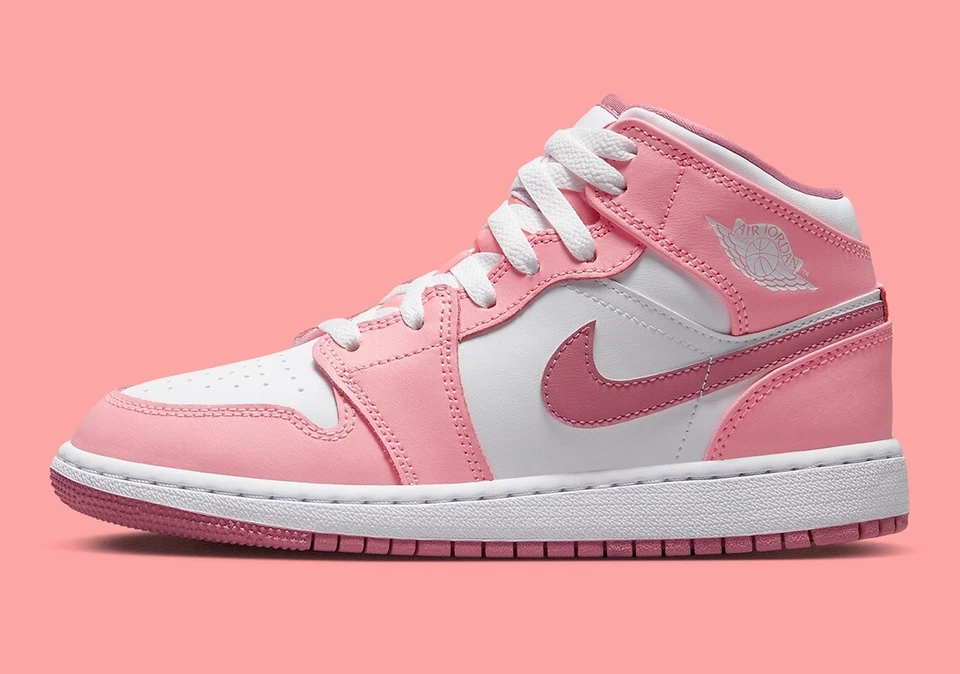 Nike Air Jordan 1 Mid Coral Tiza Blanco Rosa Zapatos DQ8423-616 GS DQ8424-616 PS Foto 2 de 4