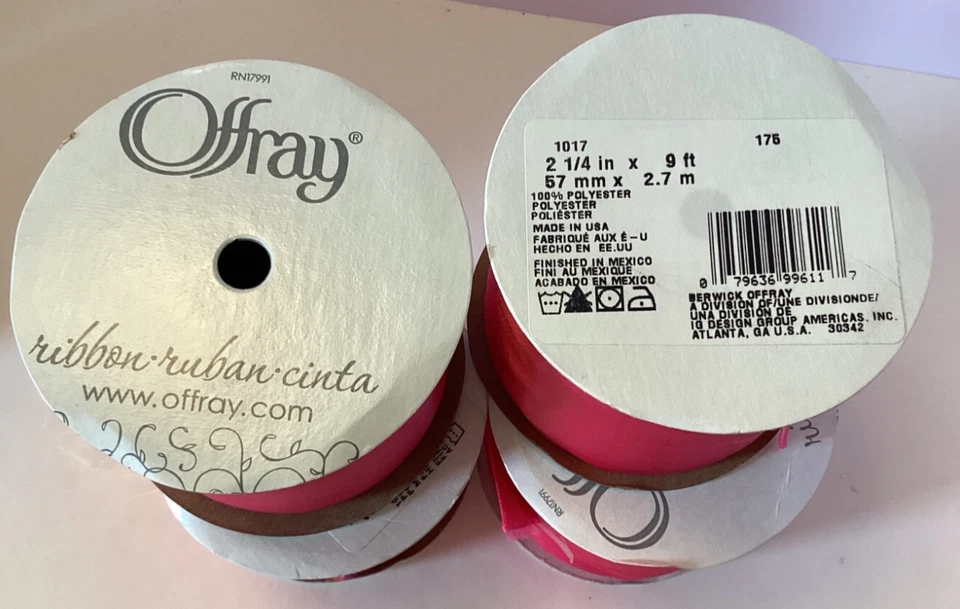 Offray Ribbon, Pink 2 1/4 inch Single Face Satin Polyester Ribbon - Image 2 of 2