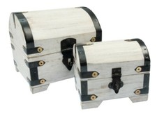 SCHatzKiste Holzbox Holztruhe SchatzTruhe Metall beschlagen weiß