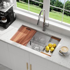 27 Inch Undermount Workstation Kitchen Sink 16 Gauge Stainless Steel Spacious