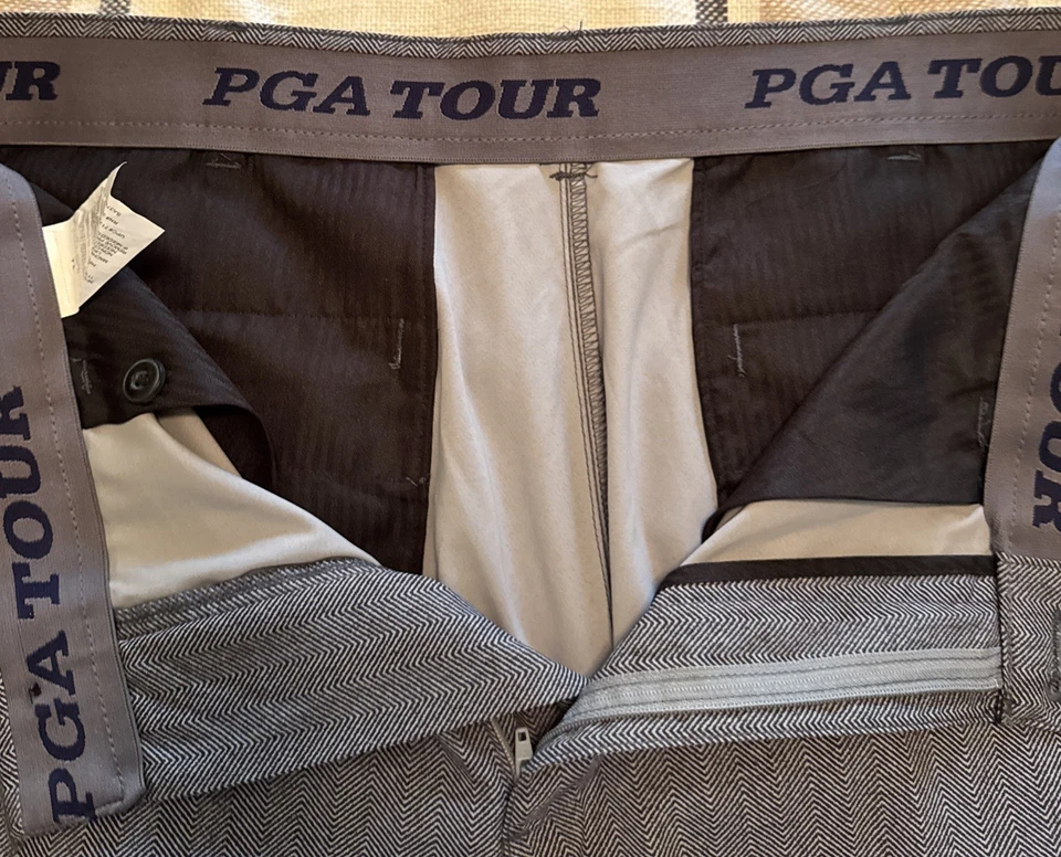 Pantalones Cortos de Golf PGA Tour Para Hombre Cintura Elastizada con Bolsillos Gris A Cuadros Talla 34 Nuevos Foto 4 de 4