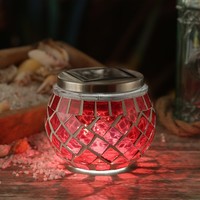Led Solar Windlicht Mosaik Solarglas Solarleuchte Mosaikleuchte Tischlampe Pink