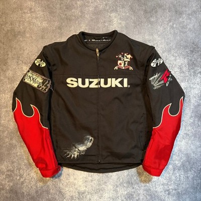 Joe Rocket Suzuki GSXR Rocket Nation Motorcycle Jacket Mens L Black Red Flame