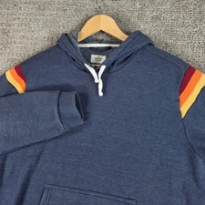 Marine Layer Banks Mens Blue Pullover Hoodie Rainbow Stripe Fleece Lined Medium