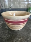 Hull(?) Yellowware Beehive Mixing Bowl Red/Maroon Stripes