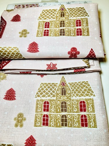 CHRISTMAS GINGERBREAD HOUSES FABRIC SHOWER CURTAIN PINK METALLIC SPARKLE + HOOKS - Picture 7 of 12