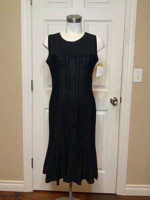 Exclusively Misook Black Knit Pleated Sleeveless Sheath Dress, Size M