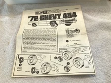 MPC  1/25 VINTAGE 1972 CHEVROLET IMPALA 454 INSTRUCTION SHEET CIRCA 1972