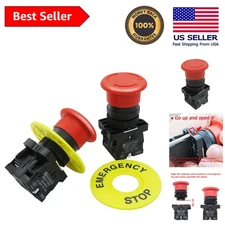2-Pack Red Mushroom Emergency Stop Push Button Switch 22mm, AC 660V 10A