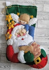 BUCILLA HAND MADE FELT  SEQUIN STOCKING "GUARDIAN ANGEL  SANTA-16"