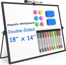 Magnetic Dry Erase Board with Stand, 18''X14'' Double-Sided White Board, Desktop