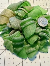 GR 2257 Genuine Surf-Tumbled Green Sea Glass - Bottle lips display,and crafts