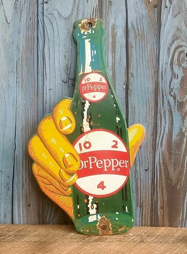 Vintage Dr Pepper Porcelain Metal Enamel Soda Pop Bottle Advertising Sign